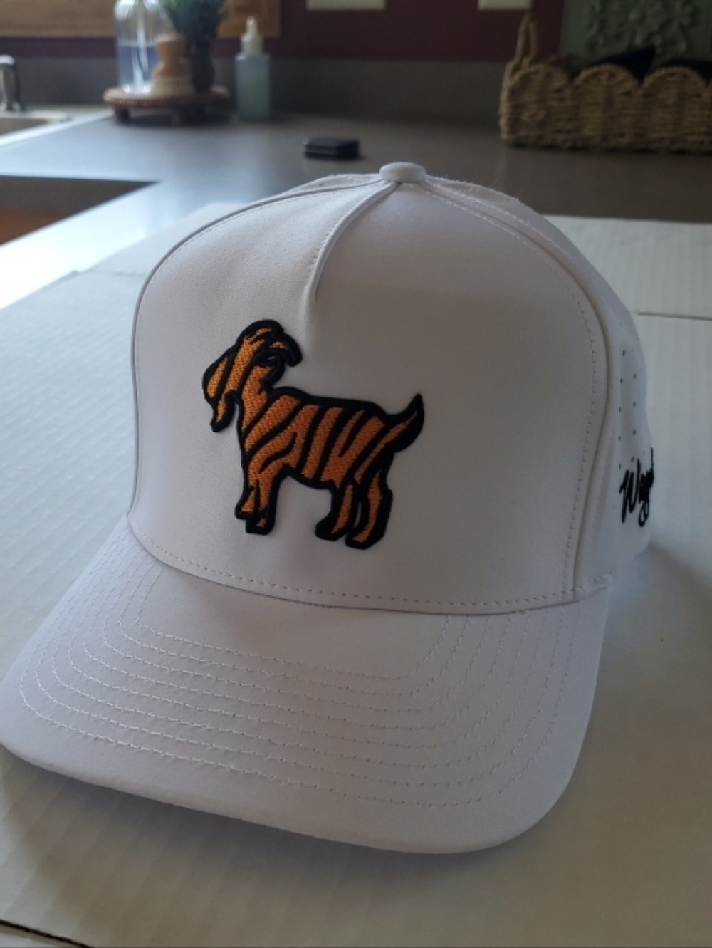 Waggle White Trucker Hat with Orange Tiger Patch